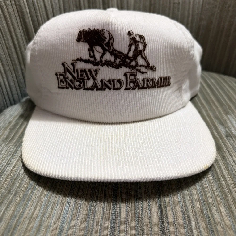 Vintage White Corduroy Hat New England Farmers New Never Worn Horse Plowing
